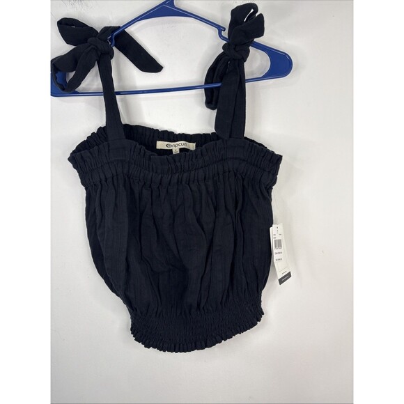 Rip Curl Blk Norah Top Large With Tags Smocking Ties Beach - Picture 1 of 15